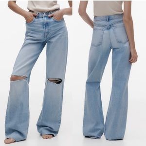 ZARA High Rise Wide Leg‎ Distressed Denim Jeans size 2